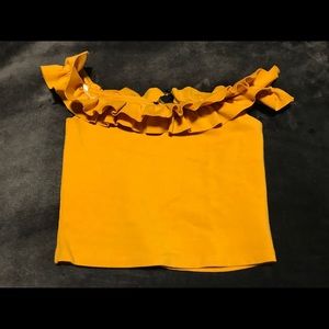 Yellow ruffle off the shoulder top